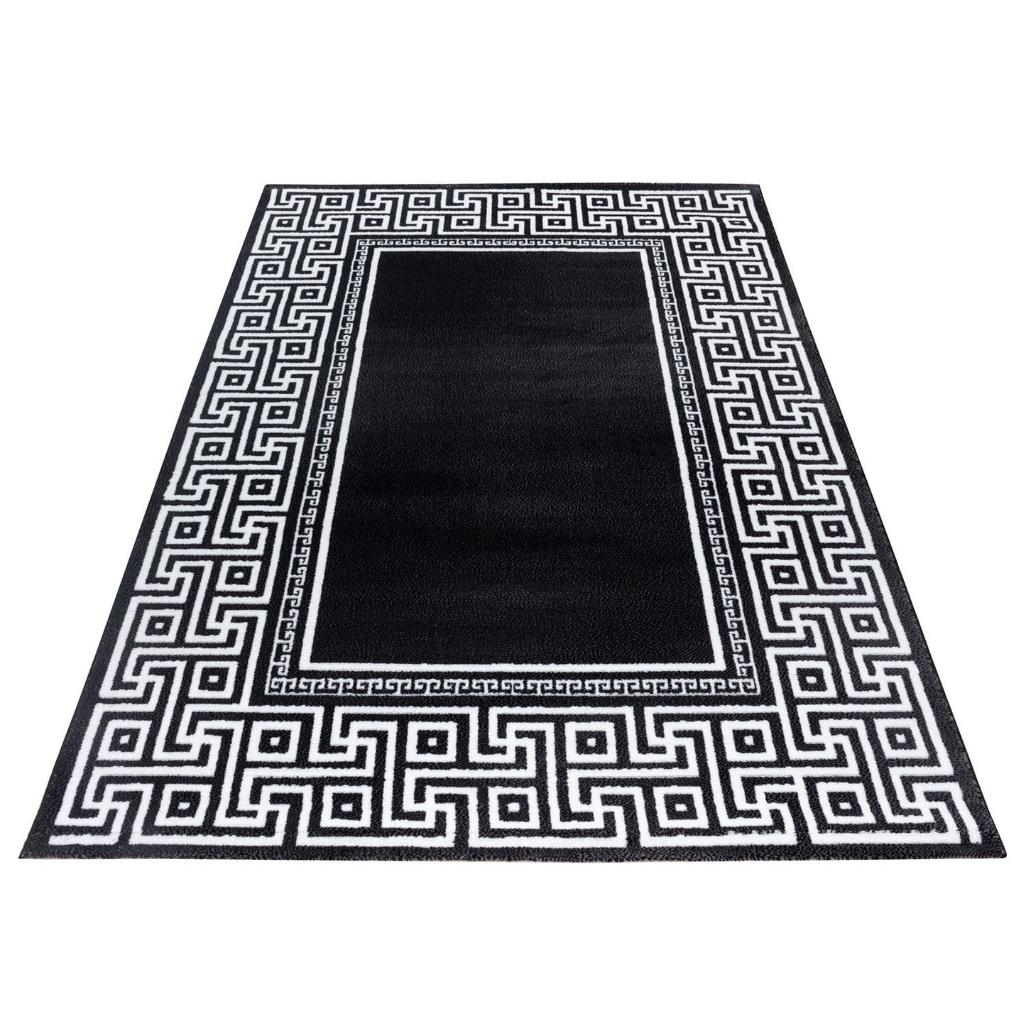 Teppich Modern Designer Geometrisch bordüre versace Optik Schwarz Weiß