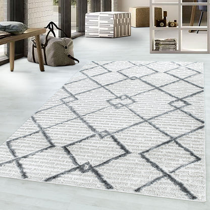 Kurzflor Design Teppich MIA Looped Flor Gitter Muster Abstrakt Creme