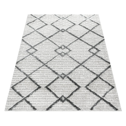Kurzflor Design Teppich MIA Looped Flor Gitter Muster Abstrakt Creme