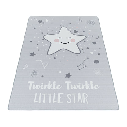 Kurzflor Kinderteppich Spielteppich Kinderzimmer Teppich Motiv Baby Stern Grau