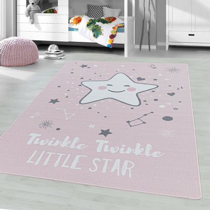 Kurzflor Kinderteppich Spielteppich Kinderzimmer Teppich Motiv Baby Stern pink