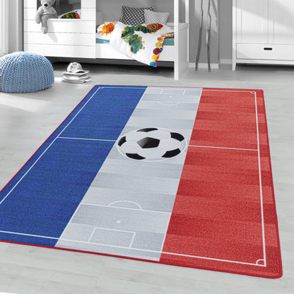 Kurzflor Teppich Kinderteppich Kinderzimmer Spielteppich Fussball Frankreich BlauGelb