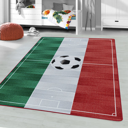 Kurzflor Teppich Kinderteppich Kinderzimmer Spielteppich Fussball Italien Weiss