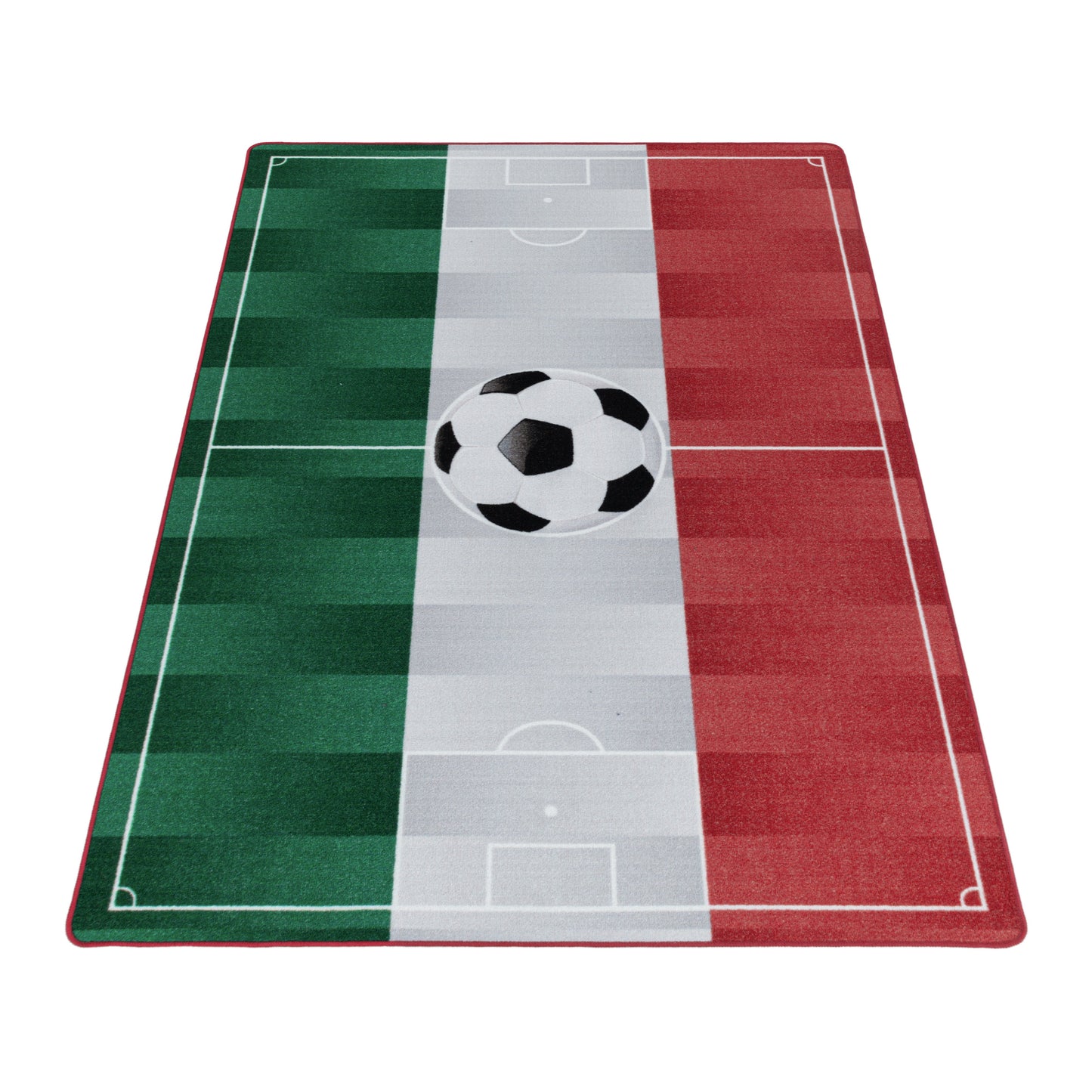 Kurzflor Teppich Kinderteppich Kinderzimmer Spielteppich Fussball Italien Weiss