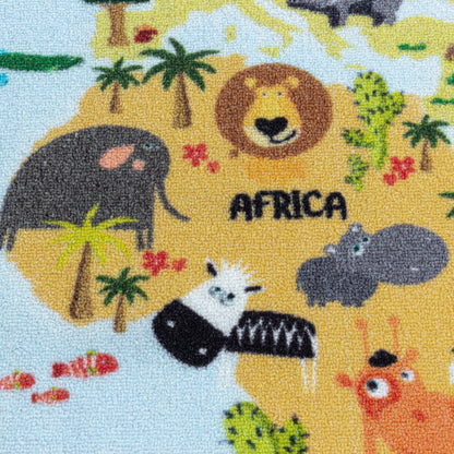 Kurzflor Teppich Kinderteppich Kinderzimmer Spielteppich Weltkarte Tiere Weiss