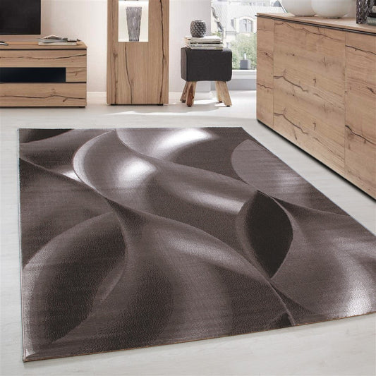 Teppich Moderner Wohnzimmer abstrakt schatten Wellen Optik Kurzflor Braun Beige