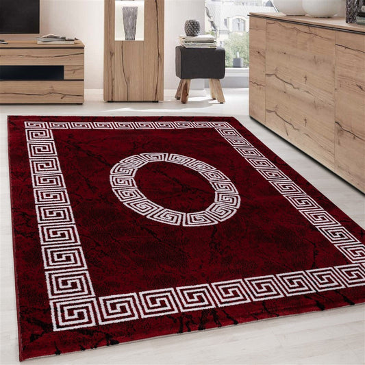 Teppich Modern Designer Bordüre Ornament Marmor Optik Schwarz Rot Weiß