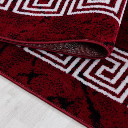 Teppich Modern Designer Bordüre Ornament Marmor Optik Schwarz Rot Weiß