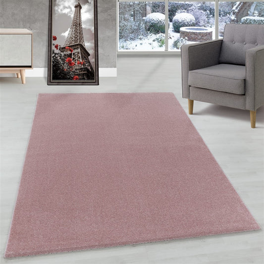 Wohnzimmerteppich Kurzflor Design Teppich Unifarben Weicher Flor Einfarbig Rosa