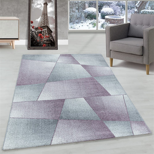 Wohnzimmerteppich Kurzflor Teppich Design Abstrakt Geometrisch Lila