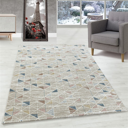 Modern Kurzflor Designer Teppich Geometrisches Dreieck design Braun Beige