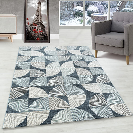 Modern Kurzflor Designer Teppich Geometrisches design Blau Grau