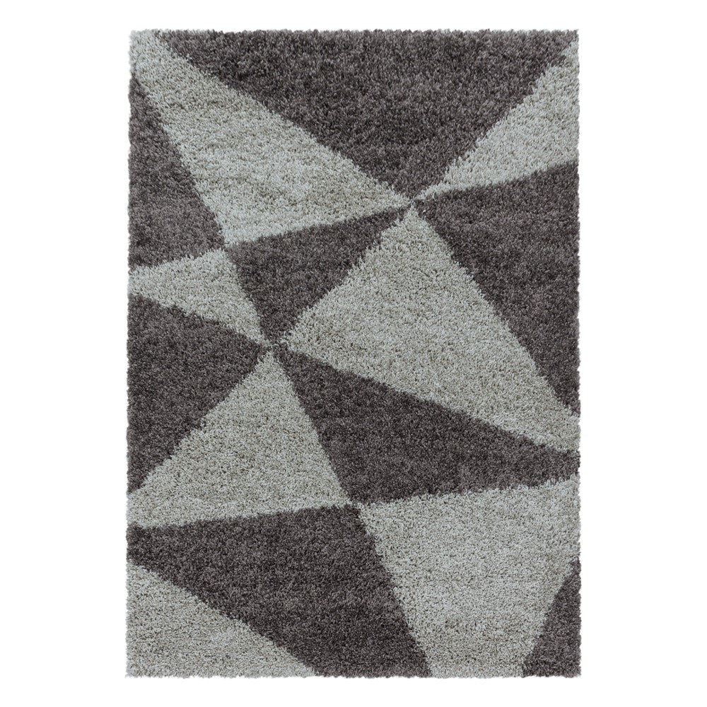 Wohnzimmerteppich Design Hochflor Teppich Muster Abstrakte Dreiecke Taupe