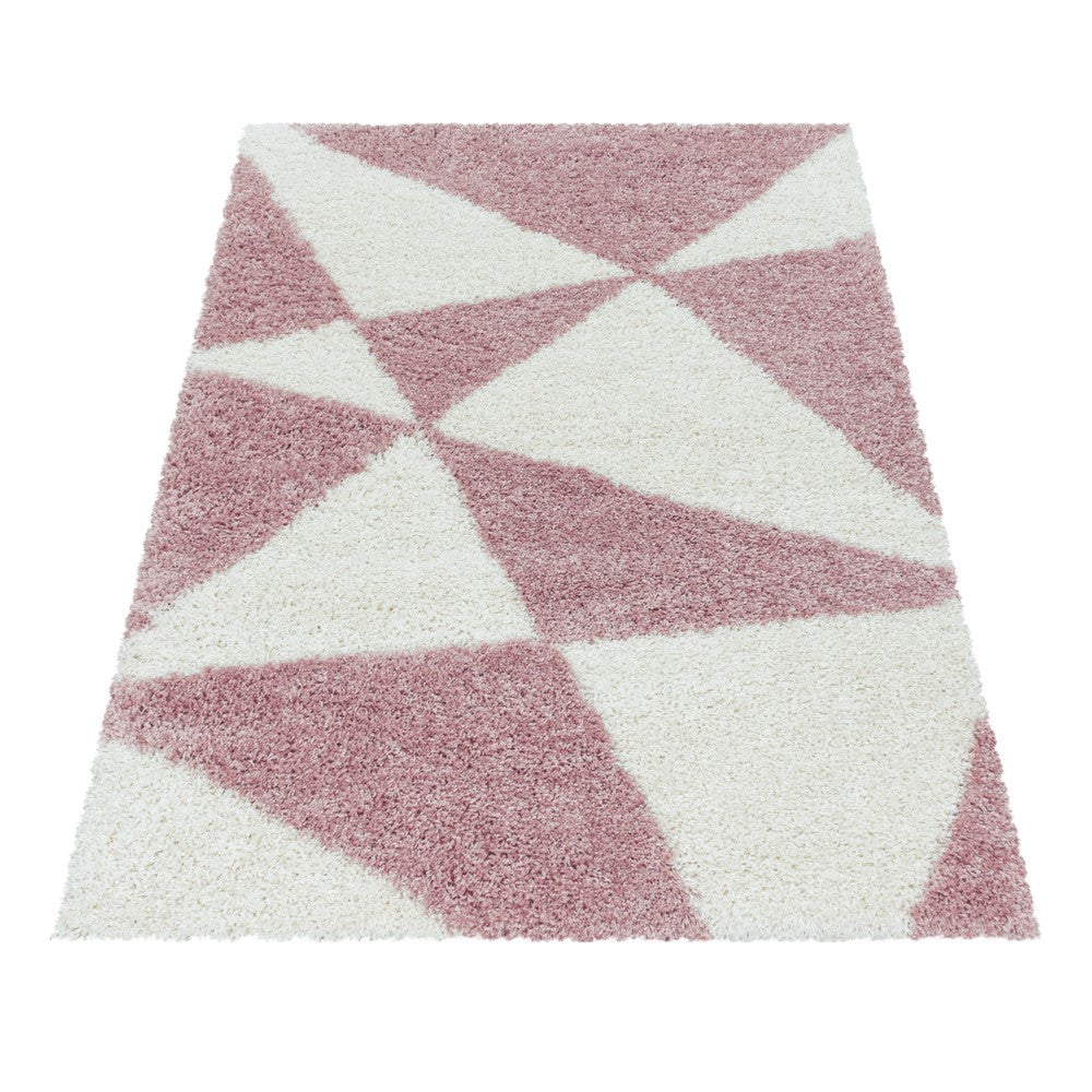 Wohnzimmerteppich Design Hochflor Teppich Muster Abstrakte Dreiecke Rose