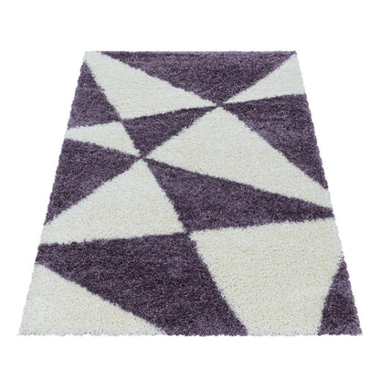 Wohnzimmerteppich Design Hochflor Teppich Muster Abstrakte Dreiecke Lila