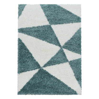Wohnzimmerteppich Design Hochflor Teppich Muster Abstrakte Dreiecke Blau