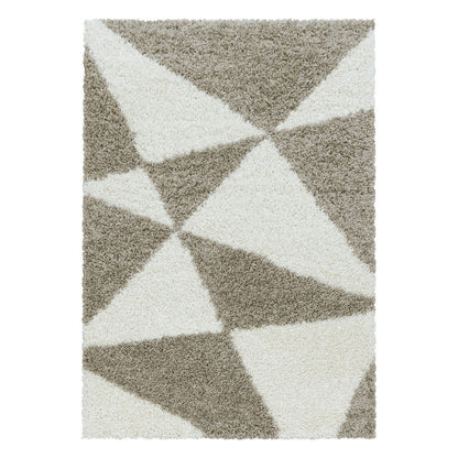 Wohnzimmerteppich Design Hochflor Teppich Muster Abstrakte Dreiecke Beige