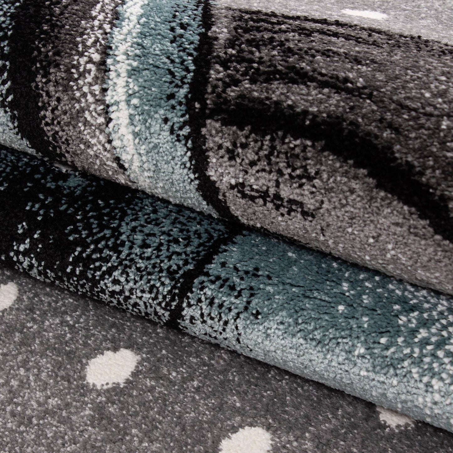 Kinderteppich Kinderzimmer Teppich Einhorn Muster Grau-Weiß-Blau