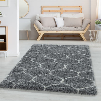 Wohnzimmerteppich Design Hochflor Teppich Muster Kachel Tile Jacquard Grau