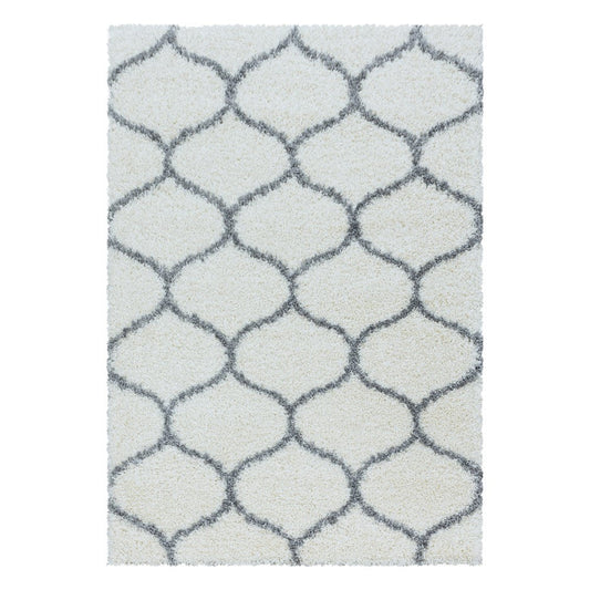 Wohnzimmerteppich Design Hochflor Teppich Muster Kachel Tile Jacquard Creme