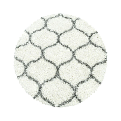 Wohnzimmerteppich Design Hochflor Teppich Muster Kachel Tile Jacquard Creme