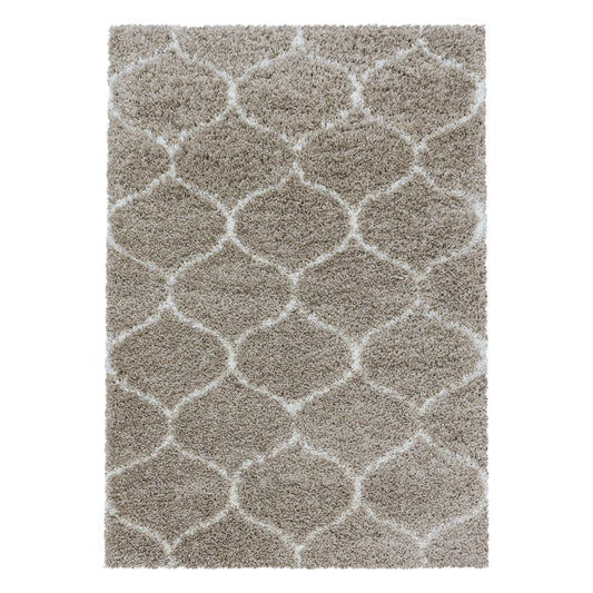 Wohnzimmerteppich Design Hochflor Teppich Muster Kachel Tile Jacquard Beige