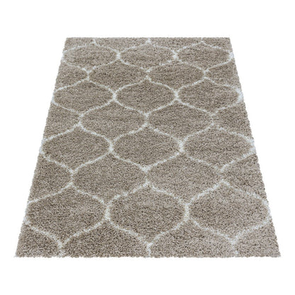 Wohnzimmerteppich Design Hochflor Teppich Muster Kachel Tile Jacquard Beige