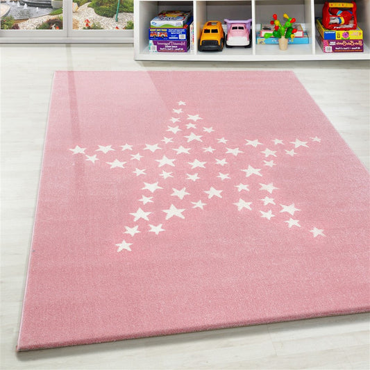 Kinderteppich Babyzimmer Kinderzimmer Sterne Motiv Pink Weiß Farben