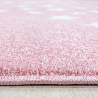 Kinderteppich Babyzimmer Kinderzimmer Sterne Motiv Pink Weiß Farben