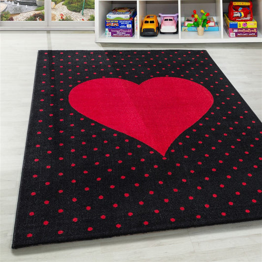 Kinderteppich Baby Teppich Kinderzimmer Herz Motiv Schwarz Rot Farben