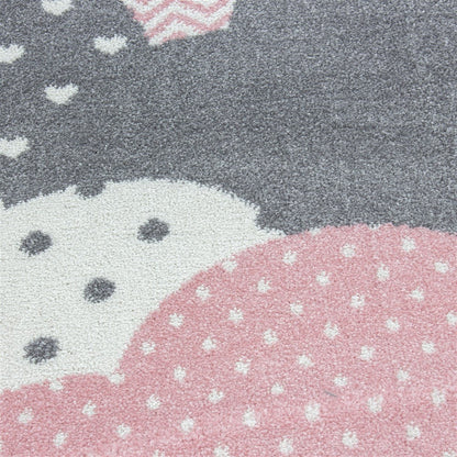 Kinderteppich Baby Teppich Kinderzimmer Wolken-Motiv Pink Grau Weiß Farben