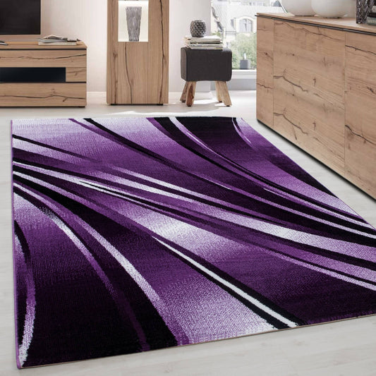 Teppich Modern Designer Geometrisch Wellen Optik Meliert Schwarz Violet Weiß