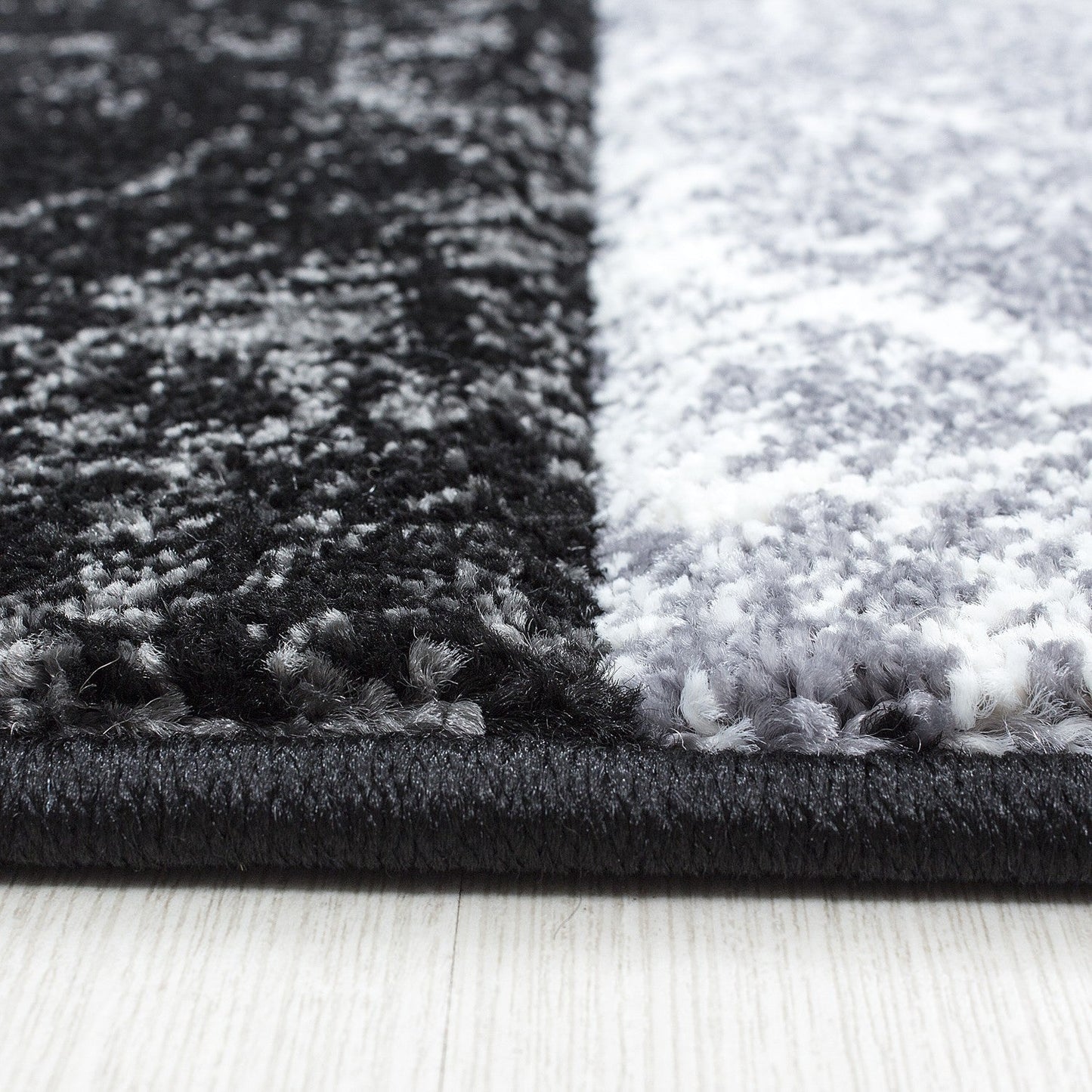 Designer Teppich Modern Kariert Muster Meliert Konturenschnitt Schwarz Grau Weiß