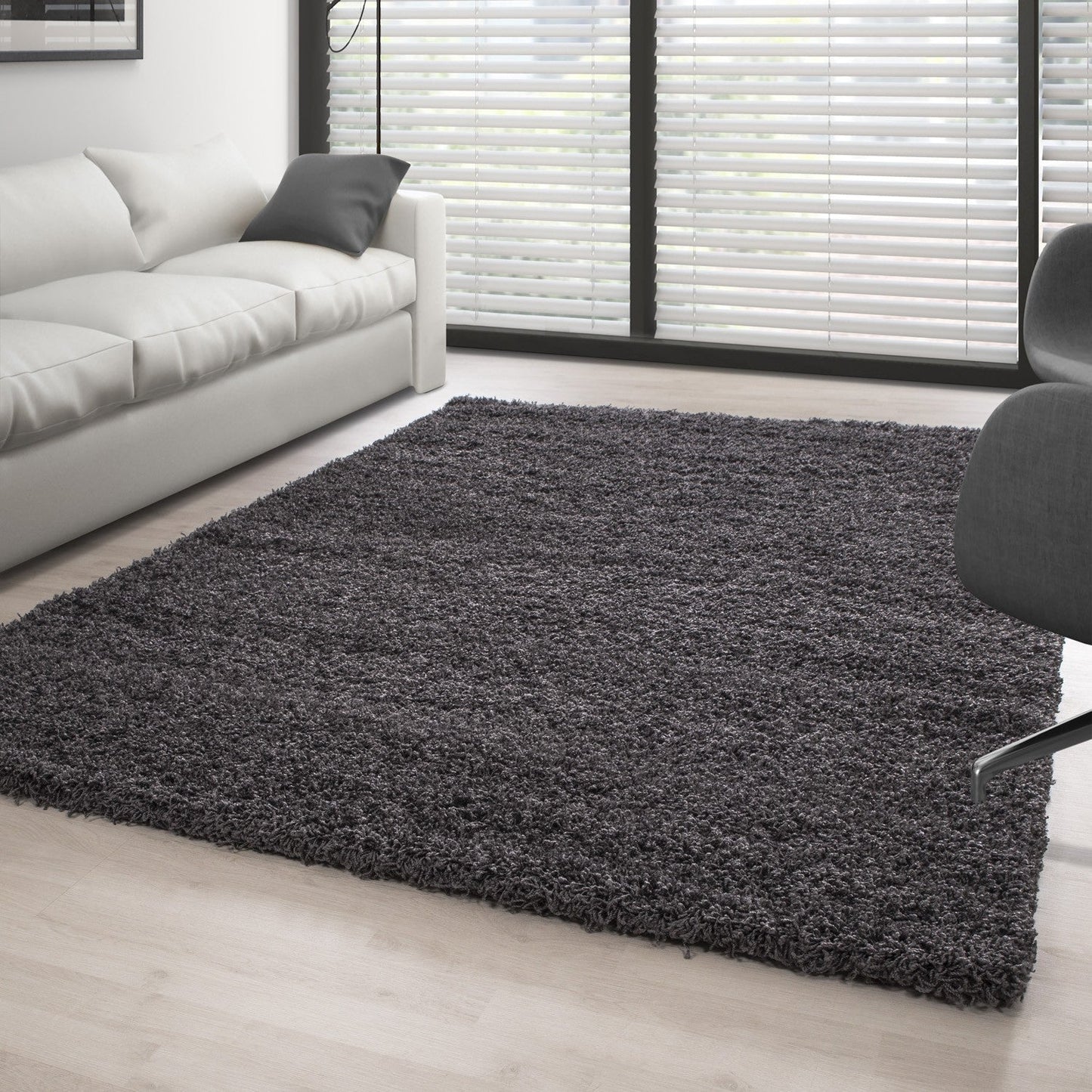 Hochflor Langflor Wohnzimmer Shaggy Teppich Florhöhe 3cm unifarbe Grau