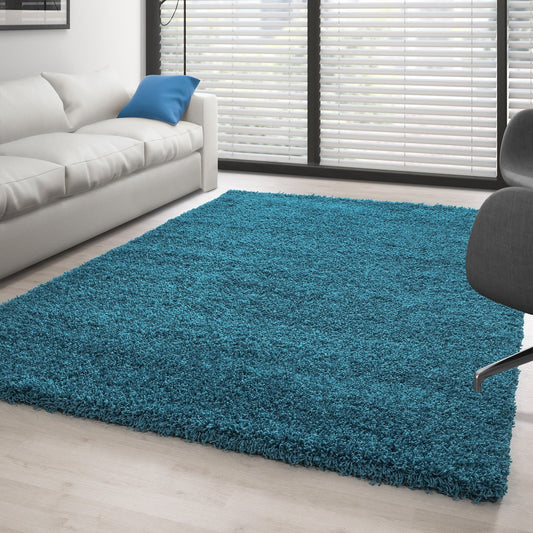 Hochflor Langflor Wohnzimmer Shaggy Teppich Florhöhe 3cm unifarbe Türkis