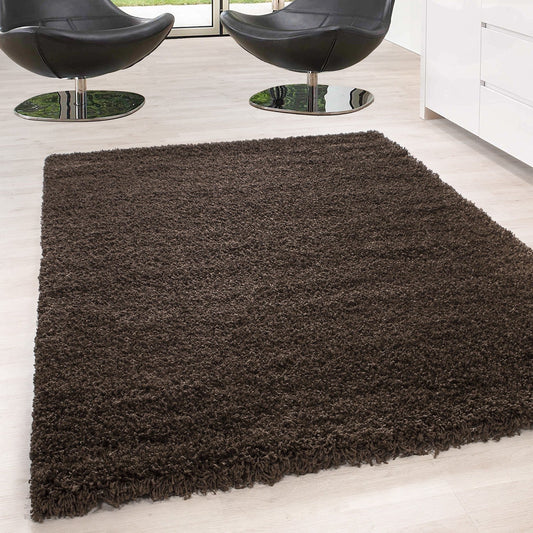 Hochflor Langflor Wohnzimmer Shaggy Teppich Unifarbe Florhöhe 5cm Braun