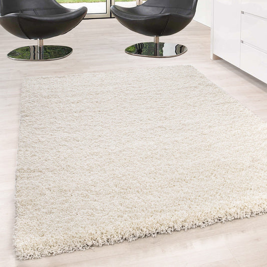 Hochflor Langflor Wohnzimmer Shaggy Teppich Unifarbe Florhöhe 5cm Creme