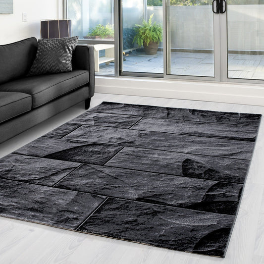 Moderner Designer Wohnzimmer Teppich mit Steinmotiv PARMA 9250 Schwarz-Grau