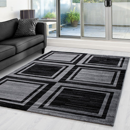 Moderner Designer Wohnzimmer Teppich mit Blockmuster PARMA 9270 Schwarz-Grau