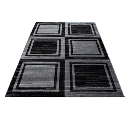 Moderner Designer Wohnzimmer Teppich mit Blockmuster PARMA 9270 Schwarz-Grau