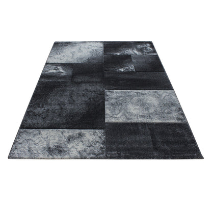 Designer Teppich Modern Kariert Muster Konturenschnitt Schwarz Grau Weiß