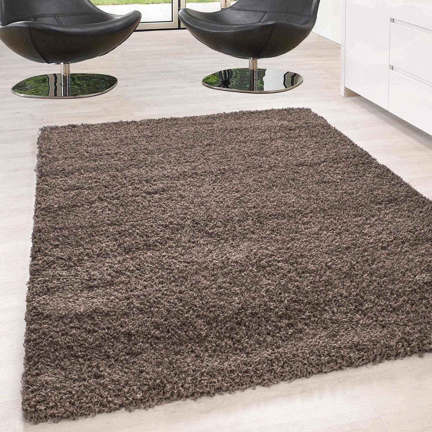 Hochflor Langflor Wohnzimmer DREAM Shaggy Teppich Unifarbe Florhöhe 5cm Mocca